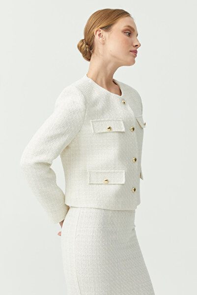 PAULMARK Jachetă scurtă pentru femei cu detaliu cu nasturi