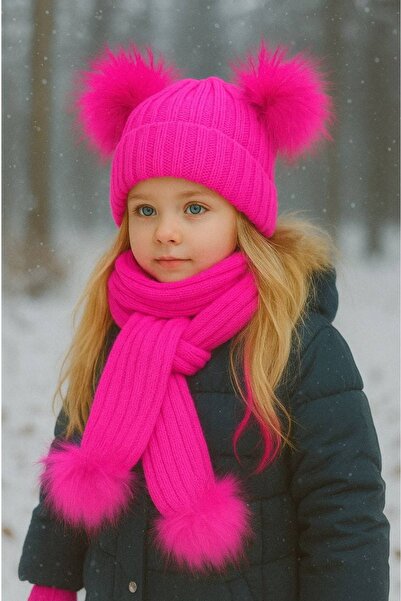 ZEYBABY Girl's Teddy Bear Scarf and Beanie Set