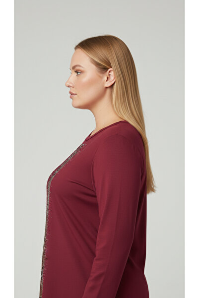 şuranur Stone Patterned Long Sleeve Bamboo Viscose Fabric Blouse