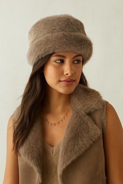 Külah Pălărie rotundă din blană artificială - Pălărie maro de iarnă Boho Bucket