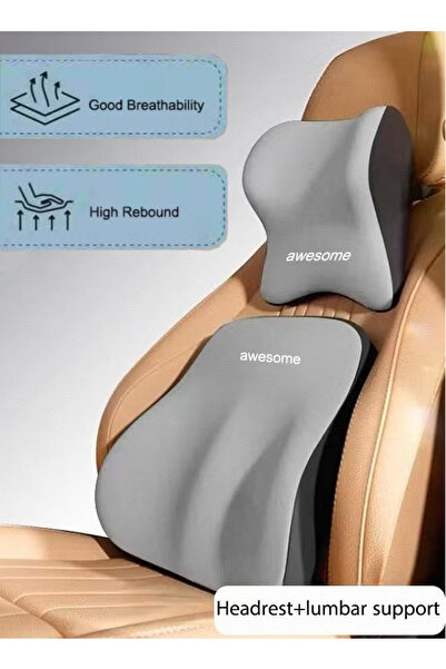Generic مجموعة وسادة دعم أسفل الظهر ووسادة رقبة لمسند رأس السيارة، مصنوعة من ...