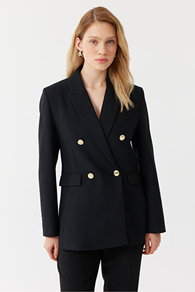 PAULMARK سترة نسائية بتفاصيل أزرار ذهبية