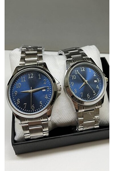 stainless steell Eşli Sevgili Çift Kol Saati - Gümüş Renk Kordon,Çelik, Paslanmaz, Kutulu