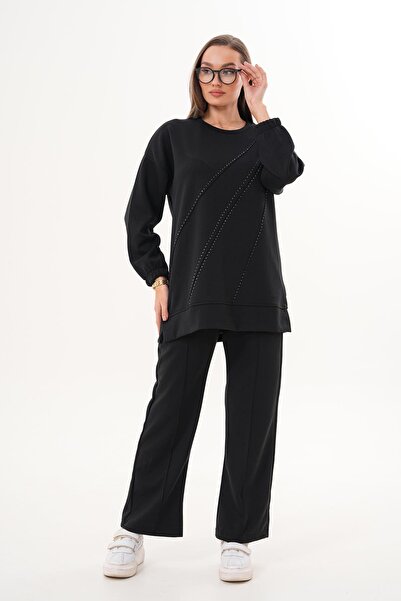 WestBound Verev Stone Embroidered Casual Women's Sports Set Black 718