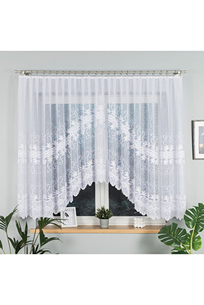OTHERONE JOWITA - Ready-made jacquard curtain with a cut at the bottom - 400x150 cm - white