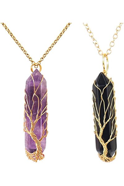 erorex قلادات سداسية الشكل من الحجر الطبيعي، شجرة الحياة ملفوفة بالأسلاك، مجوهرات من الكوارتز الكريستالي،...