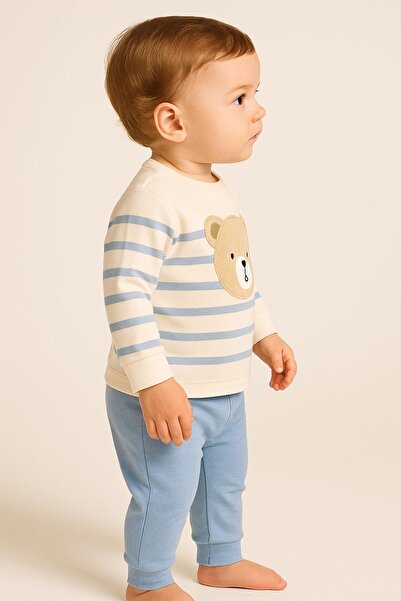 dinamik çocuk Baby boy big bear embroidered Transitional 2-thread bottom top 2-piece set 3-6-9-12 months