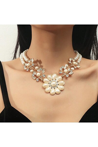 erorex Chunky Flower Pearl Choker for Women Layered Pearl Floral Necklace Exaggerated Crystal Flower...
