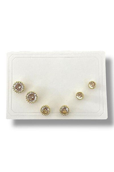 TAKIŞTIR Gold Color Stone Detailed 6-Piece Earring Set