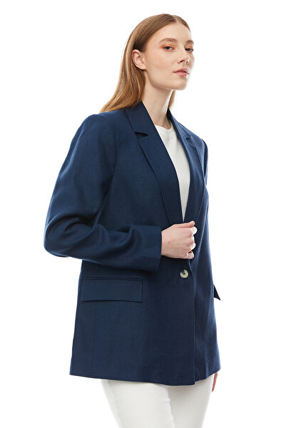 PAULMARK Γυναικείο λινό μπουφάν με ένα κουμπί