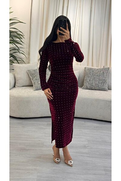 SELSAL Velvet dress with a crystal-studded collar