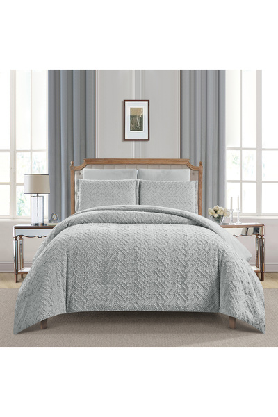REVE 6-Piece Patterned Winter King Comforter Set Grey FW075-2 GREY