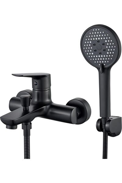 Alim مجموعة خلاط الدش مع صنبور حوض استحمام بمقبض واحد ودش محمول باليد (أسود غ...