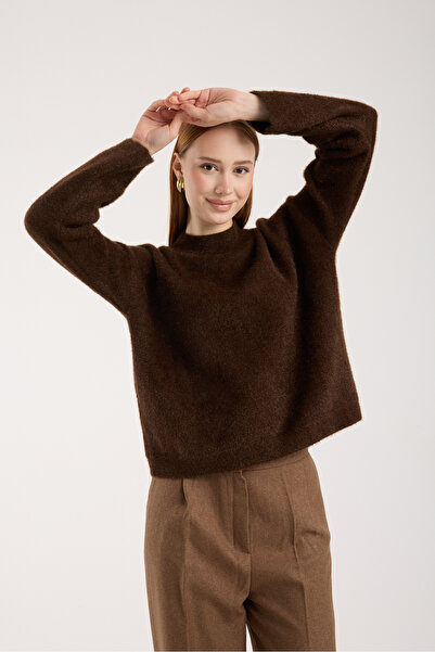 Clothes Fast Women's Bitter Brown Beard Yarn Half Turtleneck Knitwear Sweater