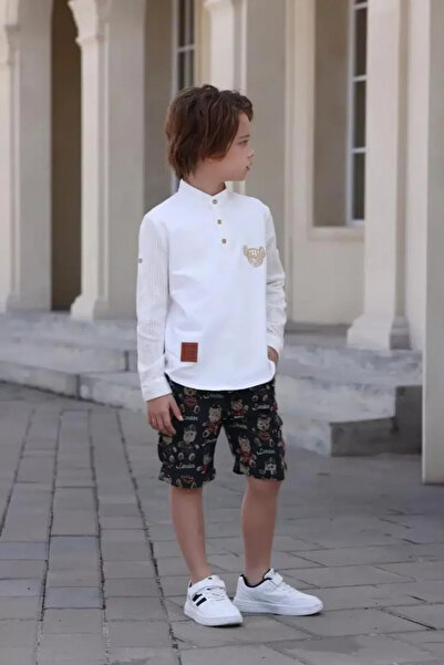 Alesaei-mondo tondo Boys' shorts with bear print 4111