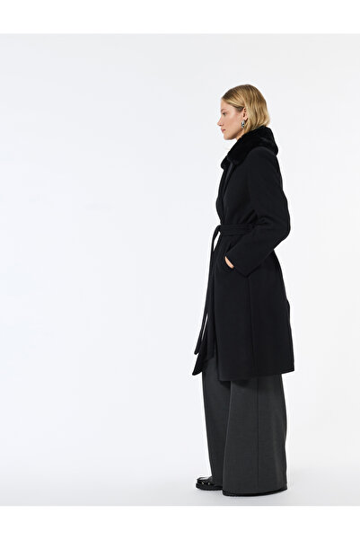 Koton Faux Fur Collar Coat with Cashmere Belt Long Sleeves
