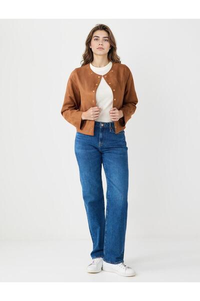 Jimmy Key Кафяво яке от велур с прав крой и копчета