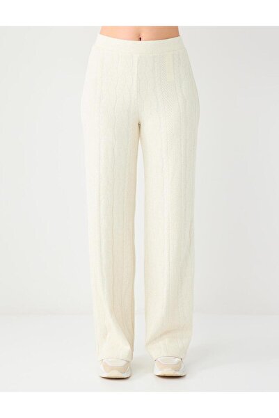 Jimmy Key Πλεκτό παντελόνι με μπεζ ψηλόμεσο σχέδιο