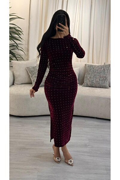 SELSAL Velvet dress with a crystal-studded collar