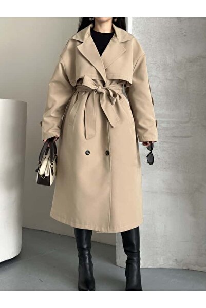 Moda İkra Trench Coat Belted Buttoned Stylish Comfortable Casual Combination Spring Autumn Trench Coat
