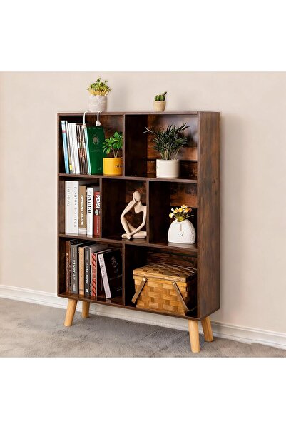 Gogoya cube bookshelf, 3-layer medieval countryside brown legged bookshelf Suitable for study rooms
