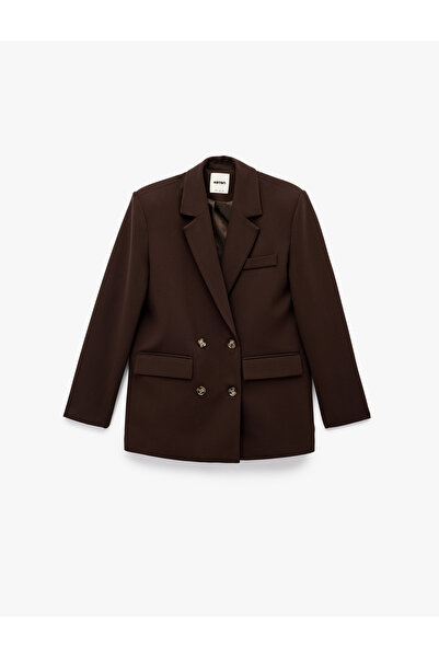 Koton Long Sleeve Buttoned Double-Breasted Oversized Blazer Jacket with Pockets