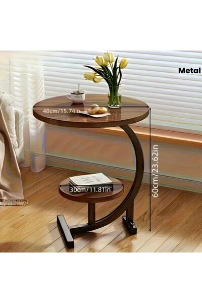 Enjoylifeme 2-Tier C-shaped Side Table with Metal Frame Wooden Modern Coffee Table with Low Shelf for Coffee