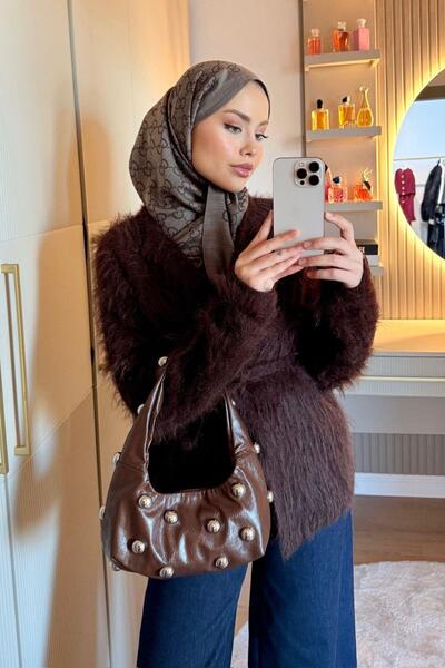 Hazamoda Μπουφάν Zehra Feathered Angora Bitter Brown