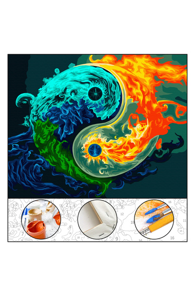 abbara Sayılarla Boyama Hobi Seti Çerçeveli Tuval Fırça Boya Dahil Kasnaklı 40x50 Cm Ying Yang
