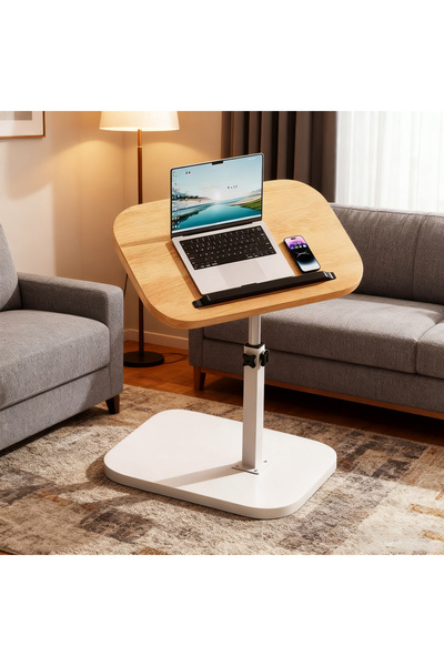 HayaBazaar C Shaped Swivel Side Table Adjustable Height End Table, Sofa & Bed 360° Rotatable Desktop Side Table