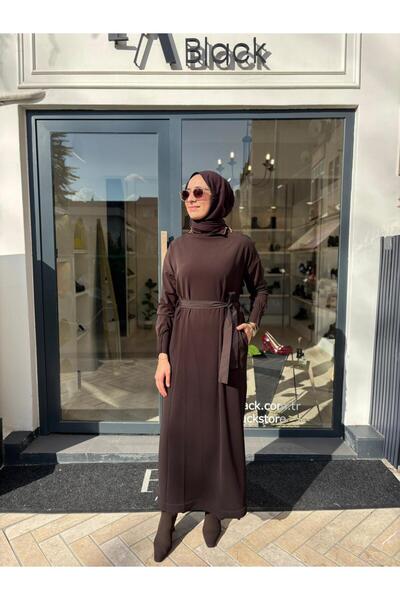 MissWhence 38822 Collar Zipper Detail Women's Dress Brown