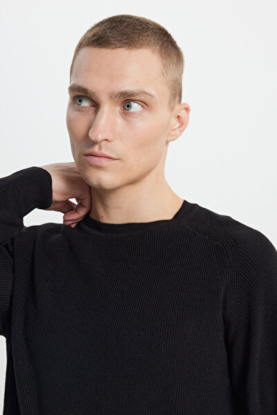 AC&Co / Altınyıldız Classics Black Standard Fit Regular Cut Crew Neck Patterned Knitwear Sweater