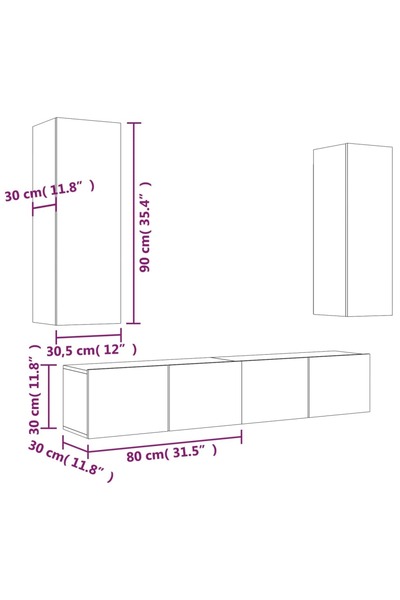 vidaxl 4 Piece TV Cabinet Set White Engineered Wood