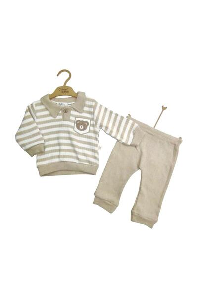 Sinem Çeyiz Çakar 7013 Beige Teddy Bear Corded Fabric Thick 2-Piece Set