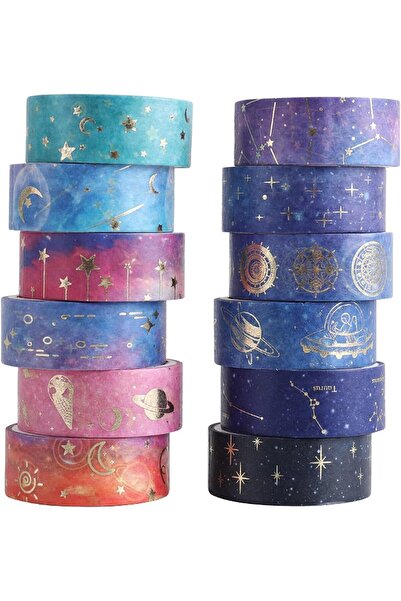 Arabest شريط واشي ذهبي اللون مع أبراج، سماء زرقاء، قمر، أجرام سماوية، للمذكرات