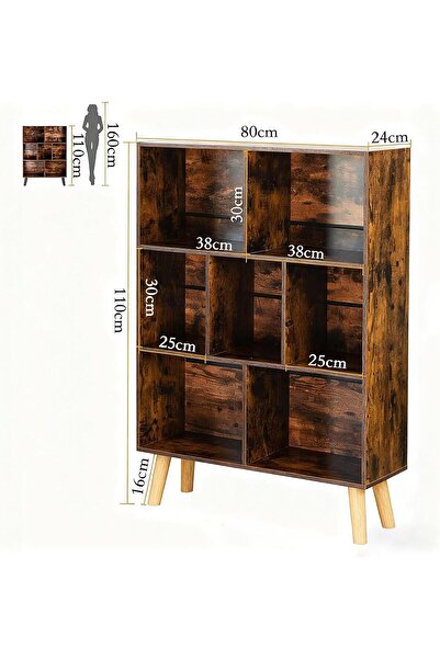 Gogoya cube bookshelf, 3-layer medieval countryside brown legged bookshelf Suitable for study rooms