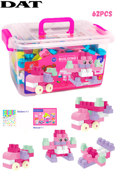 DAT Colorful Building Blocks Set for Kids (62 PCS) – Educational Toy for Boys & Girls with Storage Box