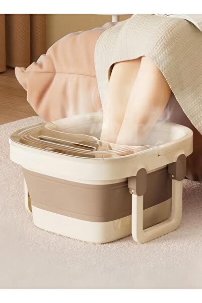 DOMEET Collapsible Foot Bath Basin with Lid and Hidden Handle, Portable Foot Soak Tub with Foot Massager