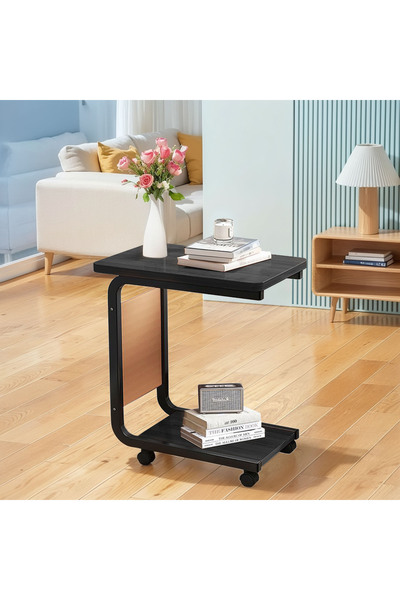 CHOIWIN 【C-Shaped Mobile Side Table with Wheels】3-Layer Storage Rolling Sofa Side Table– End Table