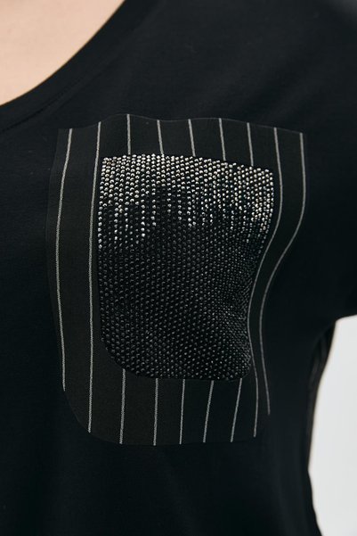 DAIDO Tricou cu decolteu în V cu buzunar de piatră