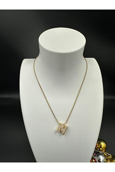 staınless steel Altın Rengi N Harfi Çelik Kolye