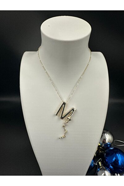 staınless steel Altın Rengi M Harfi Yıldız ve Taş Detaylı Çelik Kolye