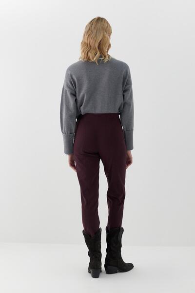 MARKALİSTE Elastic Waist Gabardine Trousers Burgundy
