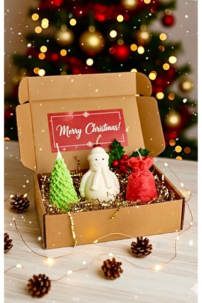 Trend Mum Yılbaşı Temalı 3 Adet Yılbaşı Seti Mum , Yılbaşı Hediyelik Kokulu M...