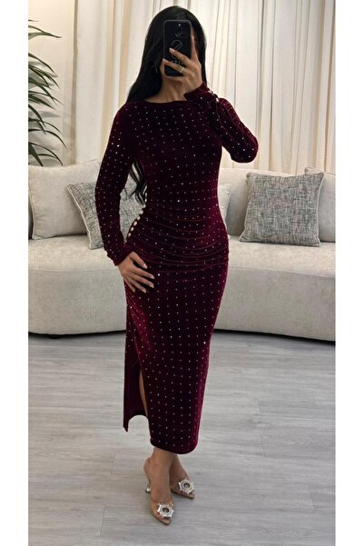 SELSAL Velvet dress with a crystal-studded collar