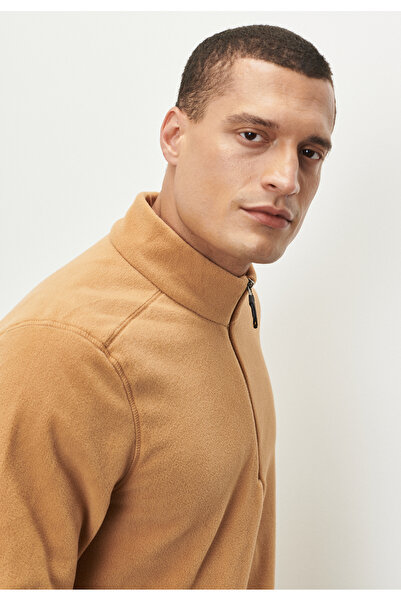 AC&Co / Altınyıldız Classics Caramel Anti-Pilling Non-Pilling Standard Fit Mock Neck Cold Proof Fleece Sweatshirt