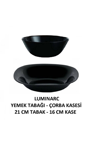 Luminarc Carine Siyah 4 Parça 2 Kişilik Yemek Takımı 21 Cm Yemek Tabağı 16 Cm...