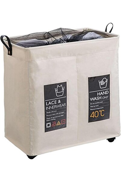 Gecheer Slim rolling laundry basket with 2 compartments 2 compartments with wheels and handle, 54.5X35X58 cm,