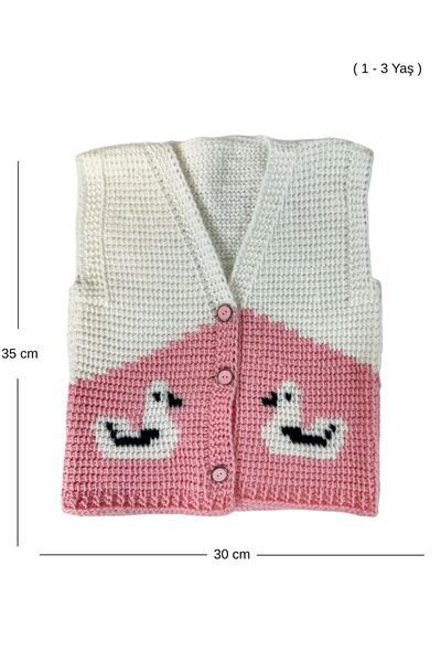 Uretti Çiğdem 1390 5585 Hand-Knitted Duck Pattern Vest - 1 - 3 Years
