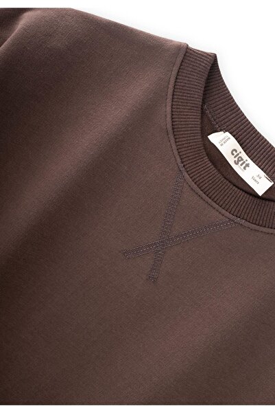 Cigit Basic Karyoka Detailed Sweatshirt Set 3-8 Years Old Brown